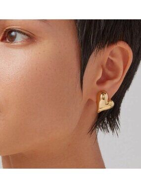 Jenny Bird Art Heart Button Stud Earrings Gold